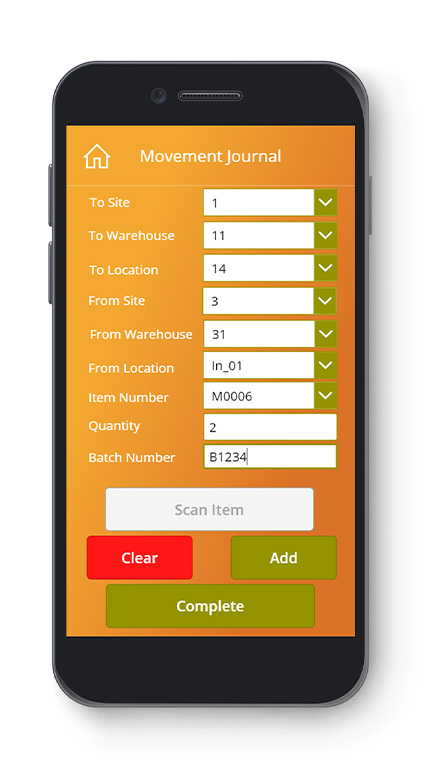 Inventory Transfer and Movement Journal Phone Screen